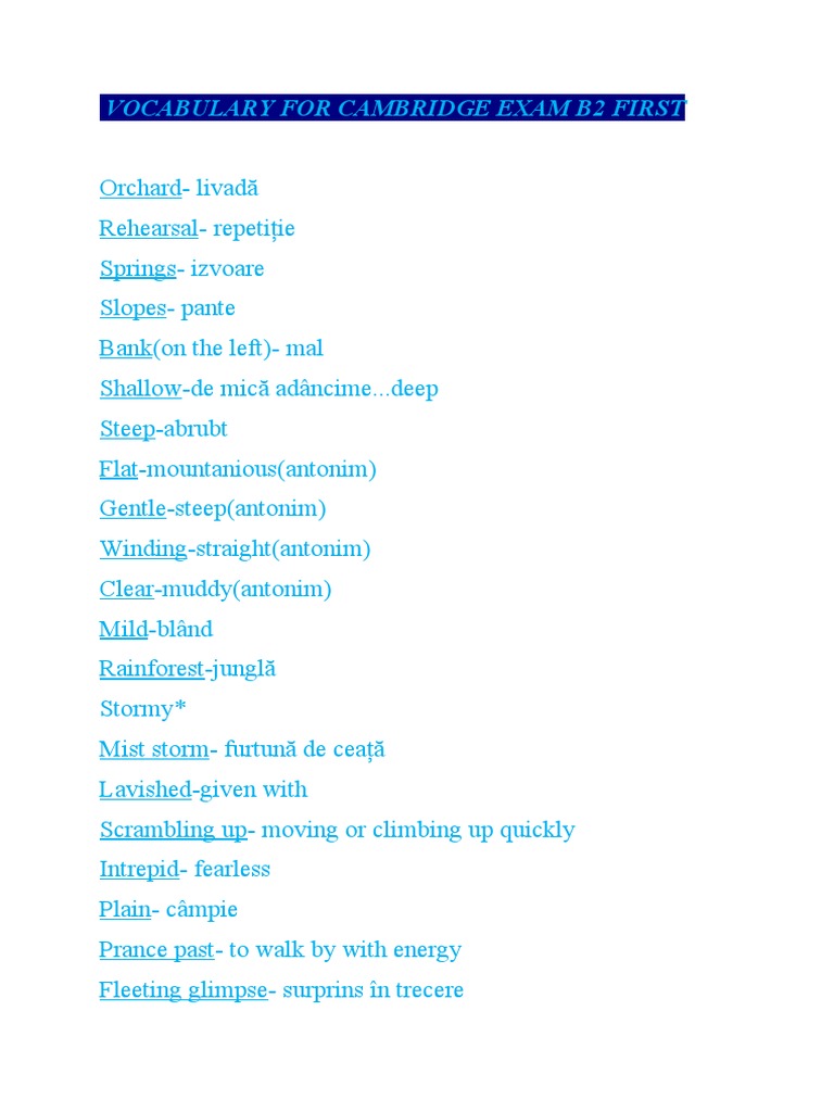 Cambridge B2 First Vocabulary List | PDF | Performing Arts