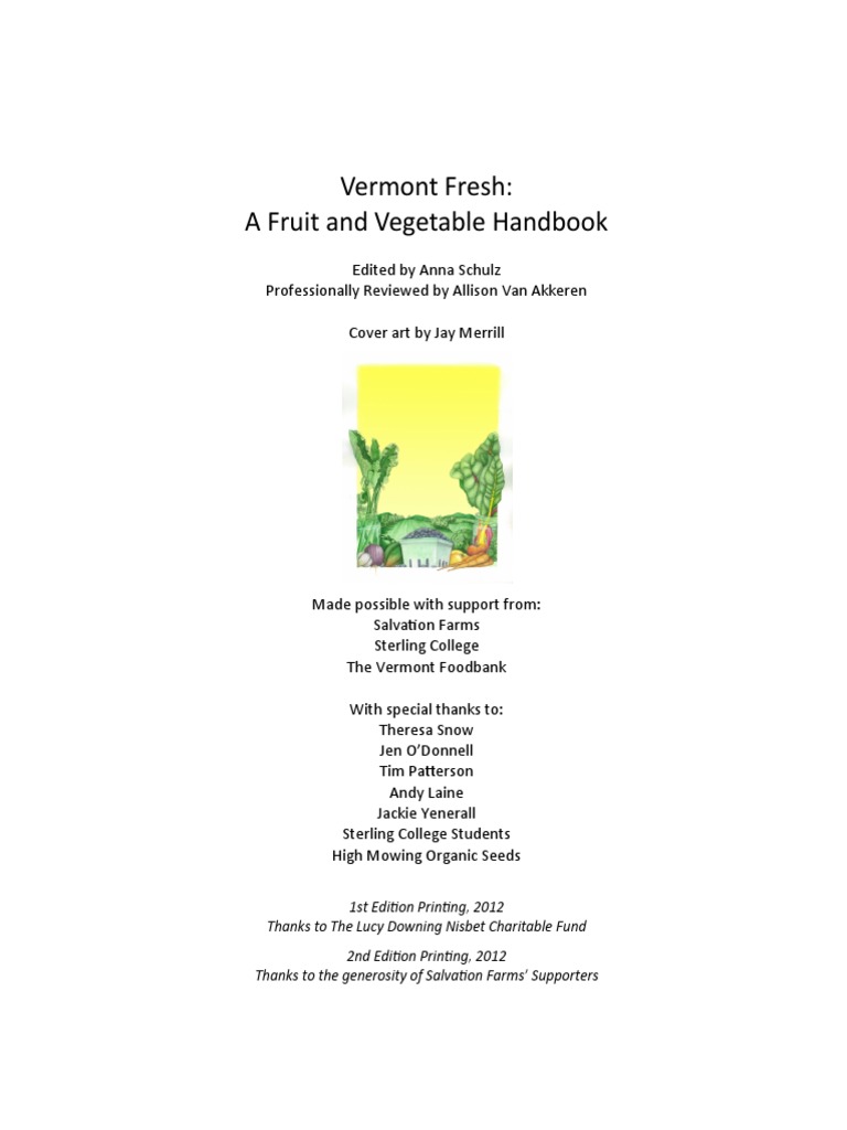 Vermont Fresh A Fruit and Vegetable Handbook PDF Wic Vegetables