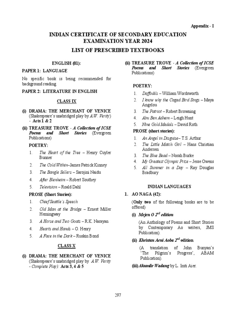 icse-appendix-i-list-of-prescribed-books-pdf-indian-literature
