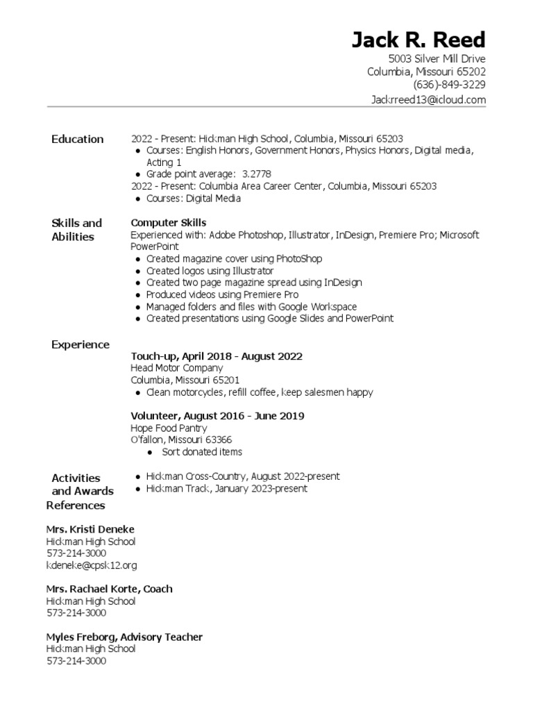 Jack Reed Resume | PDF