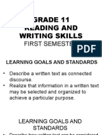 Grade 11 Reading and Writing Skills: First Semester