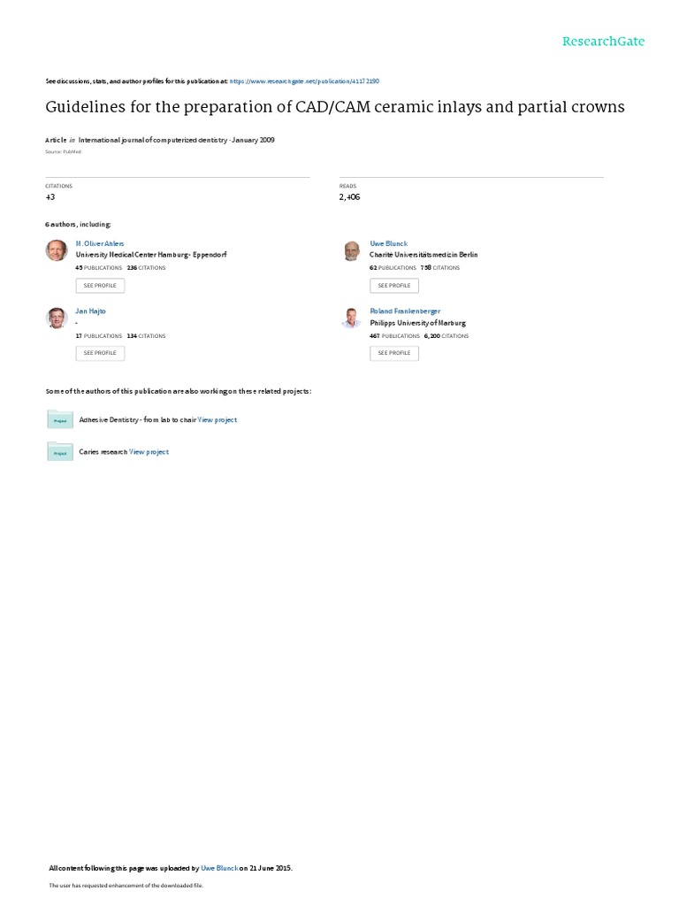 Guidelines For The Preparation of CAD - CAM Ceramic Inlays and Partial ...
