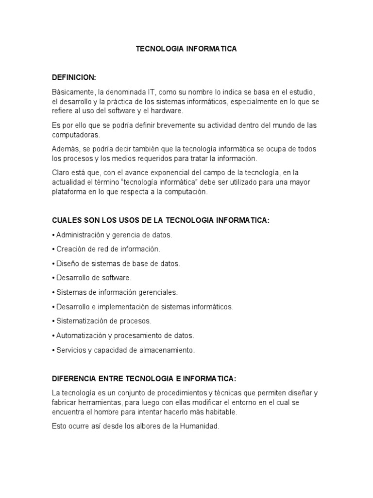 Tecnologia Informatica | PDF | Informática | Tecnologías de la información