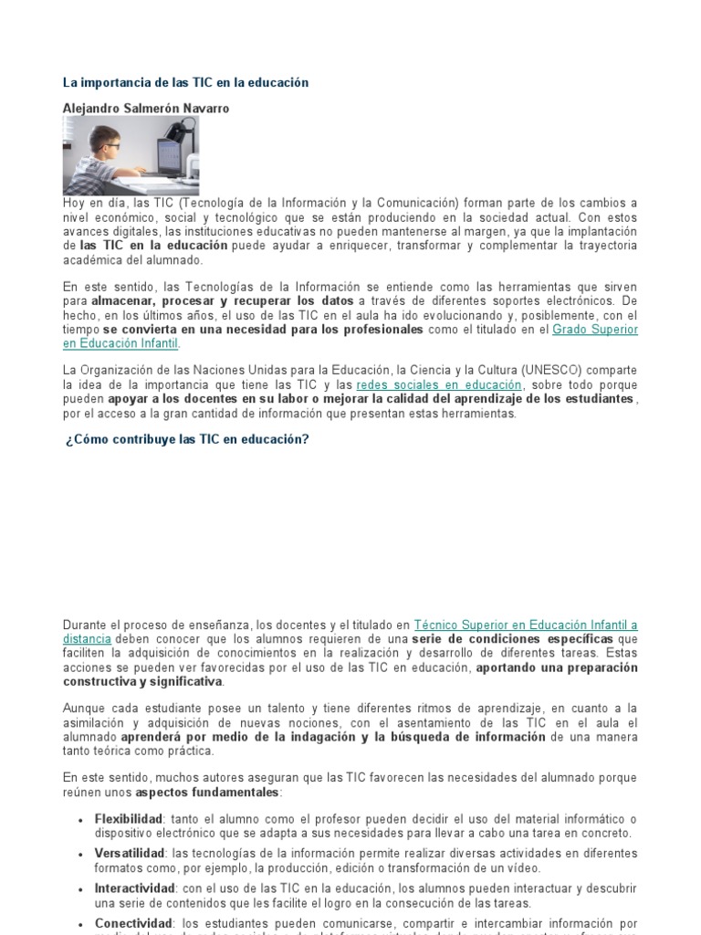 Importancia de las TIC en Educación | PDF | Tecnología de información y ...