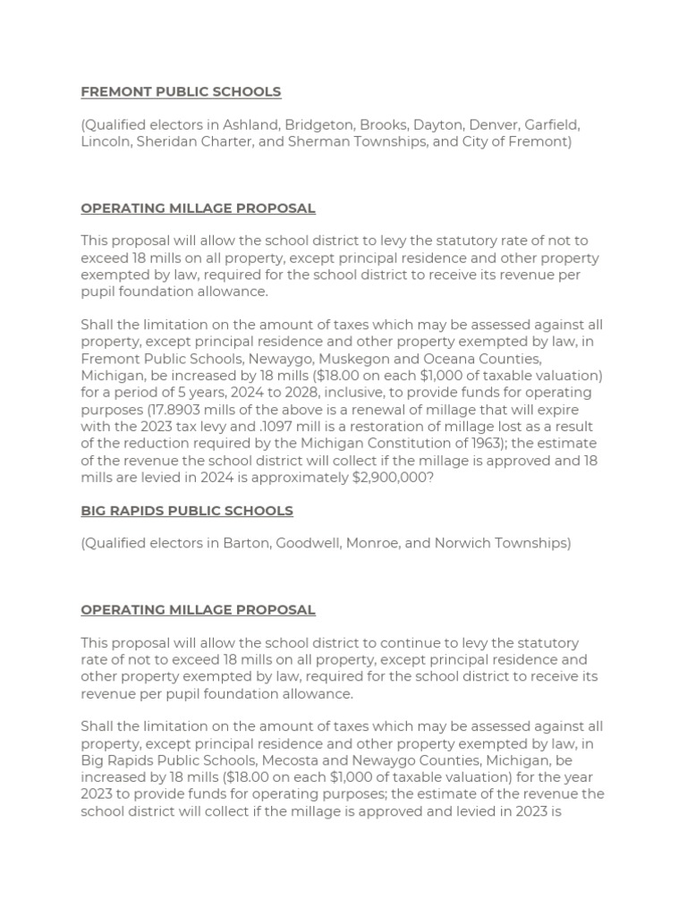 Newaygo May Elections PDF Property Tax Taxes