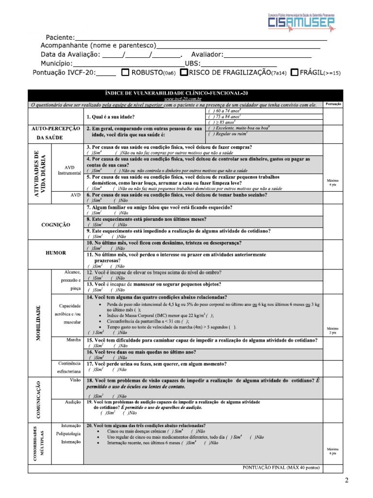 Estratificacao Rede Atencao Saude Idoso Ivcf 20 Pdf