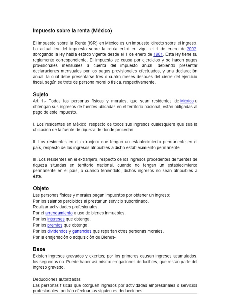 Ingreso Gravado en el ISR Mexicano | PDF | Impuesto sobre la renta ...