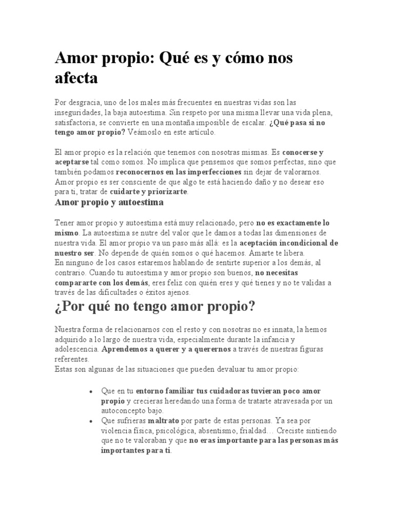 Amor Propio Pdf Autoestima Amor