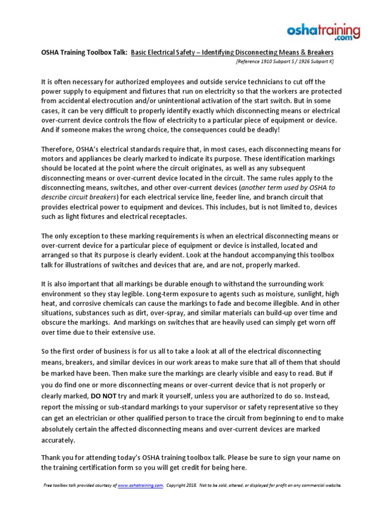 TBT Electrical Safety 8 PDF Occupational Safety And Health Switch