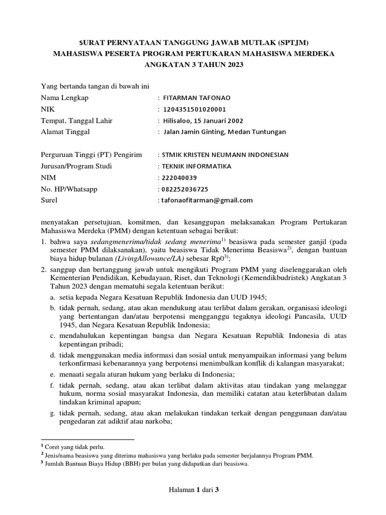 Contoh sptjm pdf