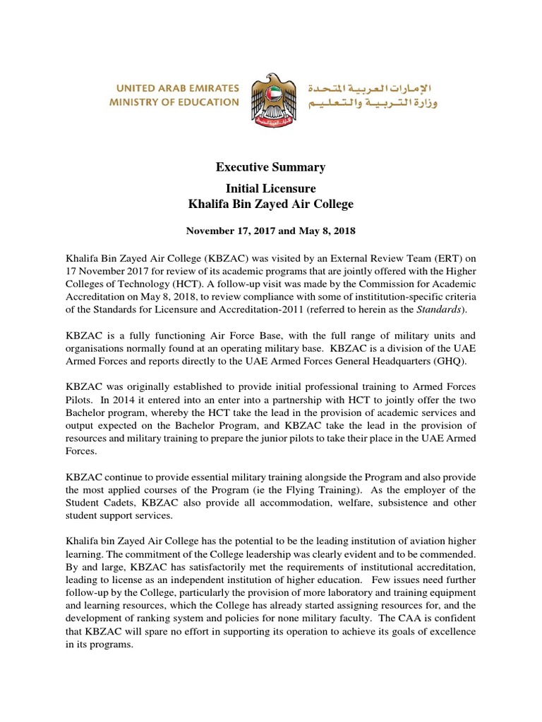 KBZAC Initial Licensure Review Summary | PDF | United Arab Emirates