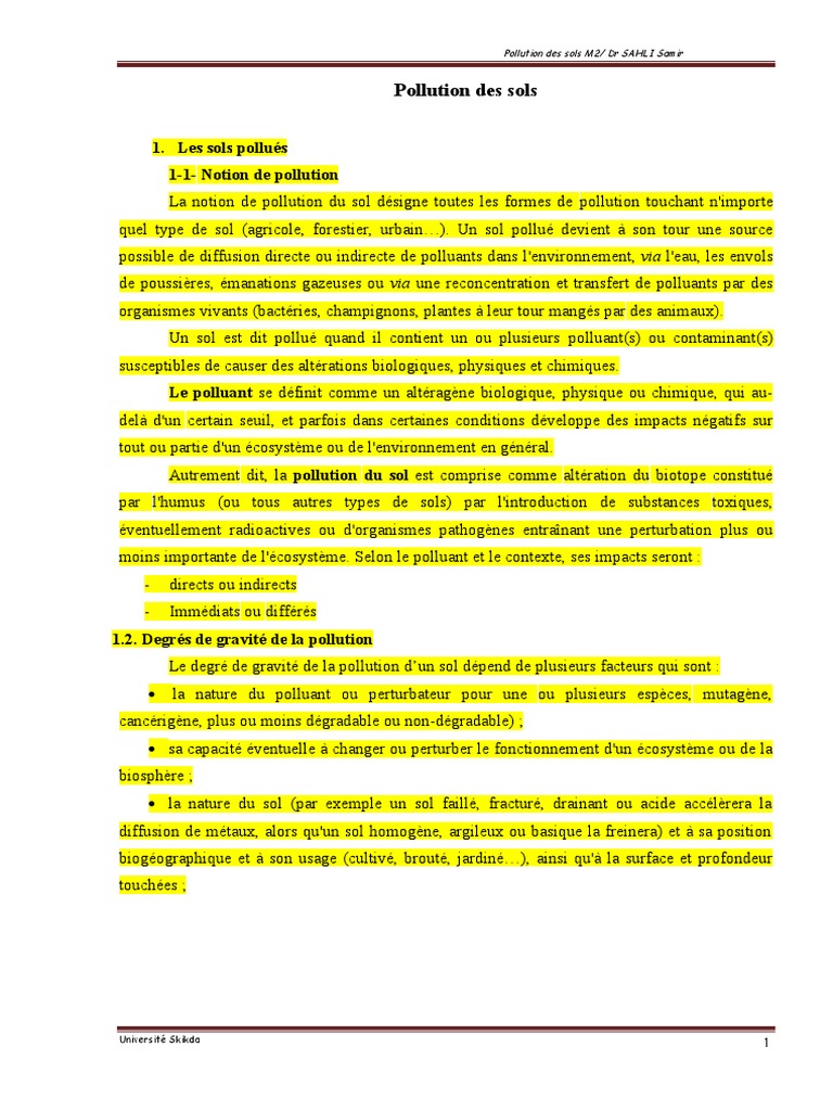 Pollution des sols : enjeux et impacts | PDF | la pollution | Sol ...