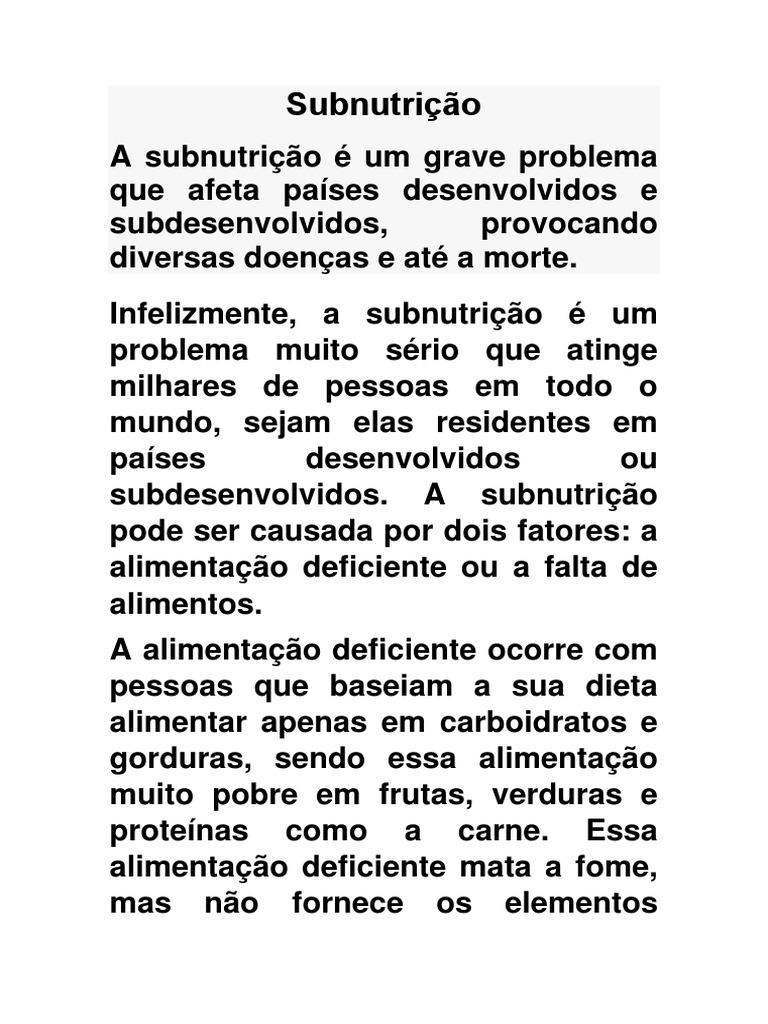 Subnutrição | PDF | Desnutrição | Alimentos