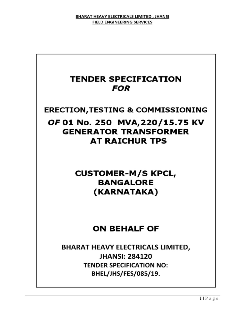 KPCL Raichur 250 Mva 1574163702 PDF Employment Transformer