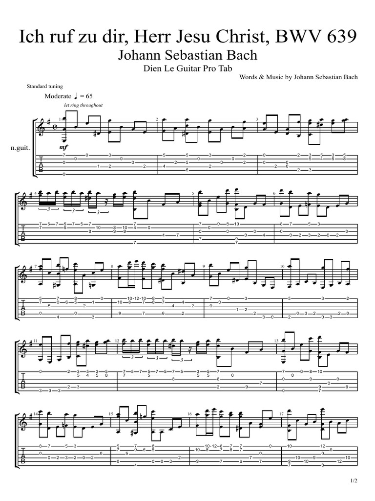 J. S. Bach Ich Ruf Zu Dir, Herr Jesu Christ, BWV 639 Guitar
