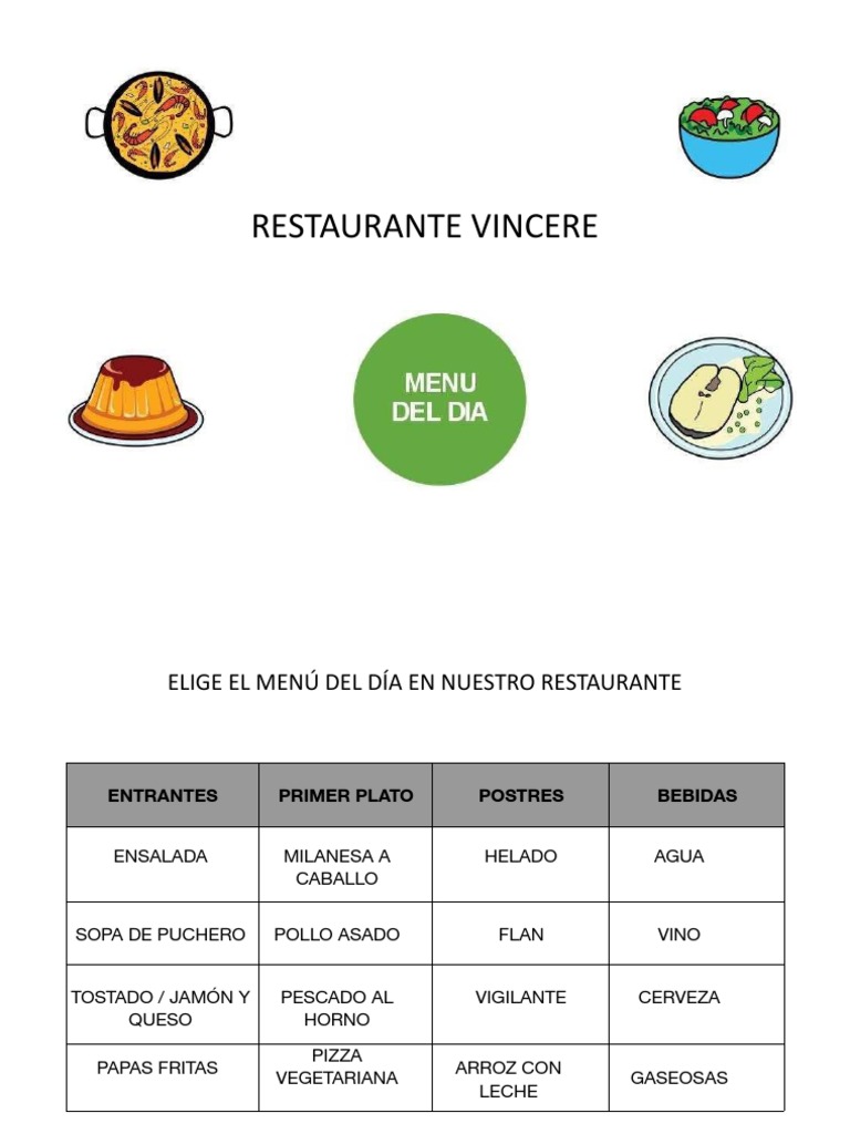 Menú Del Día en El Restaurante Vincere | PDF | Postres | Cocina de las ...