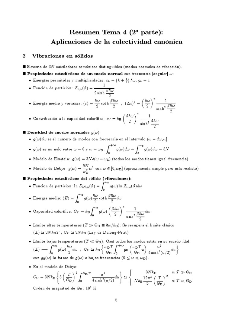 Resumen Tema 4 (2 Parte) Aplicaciones de La Colectividad Canónica