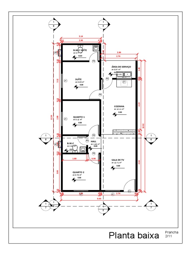 Planta Baixa: Casa 6x12 com 2 Quartos | PDF