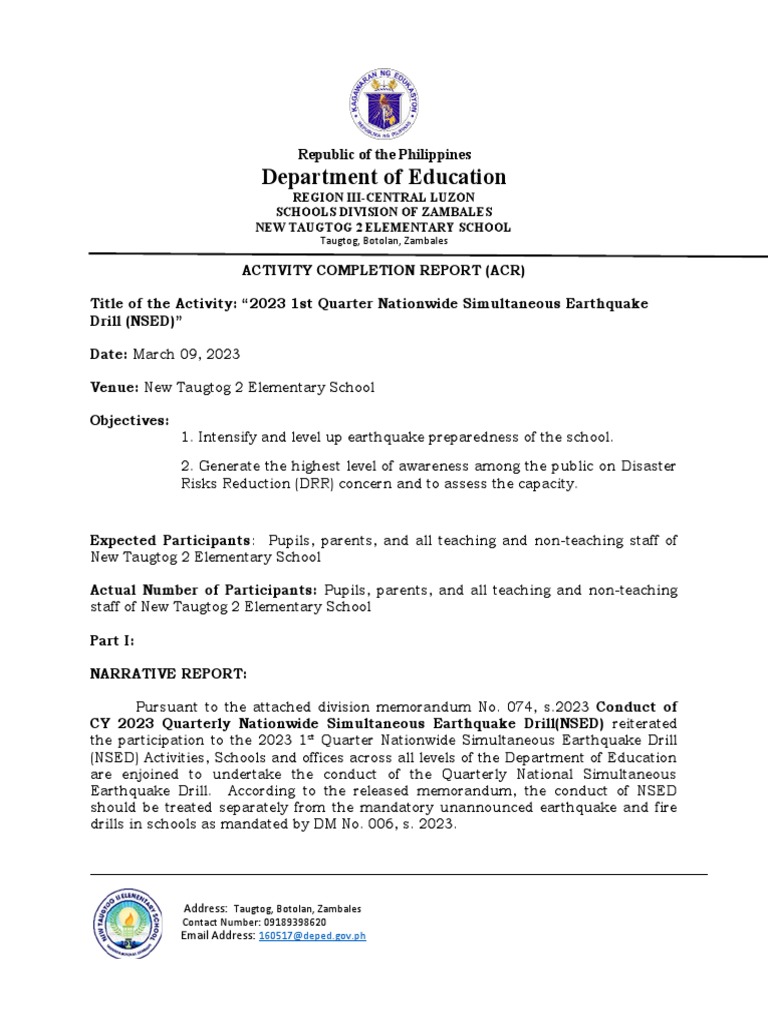 ACR 1st Quarter NSED 2023 PDF Emergency Management Disaster Risk