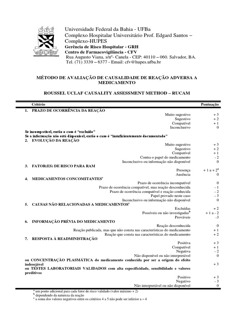 Método de avaliação de causalidade de reação adversa a medicamento ...