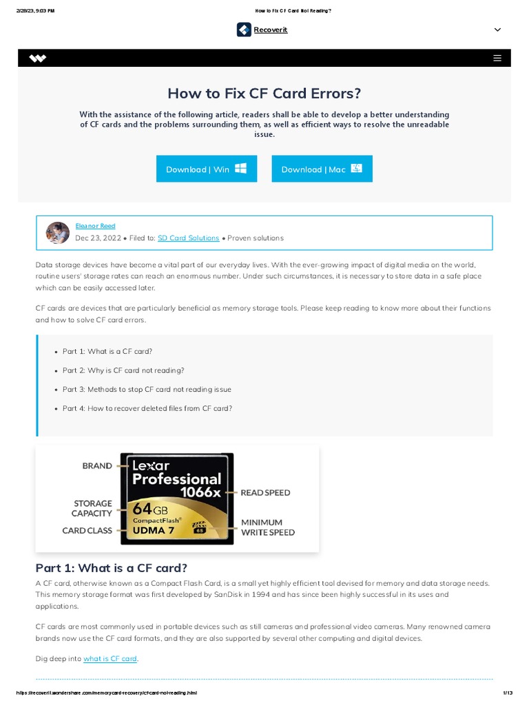 How To Fix CF Card Errors? PDF