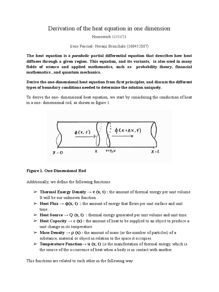 Derivation of The Heat Equation in One Dimension: Homework 11/11/21 ...