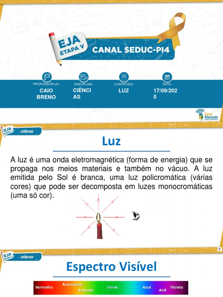 Tipos e Fontes de Luz: Primárias e Secundárias | PDF