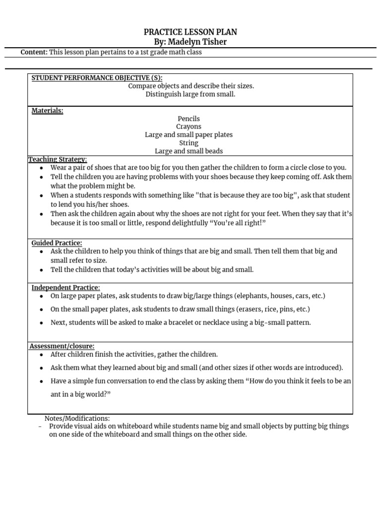 1st Grade Math: Big vs Small Lesson | PDF