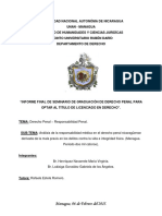 Análisis de La Responsabilidad Médica en El Derecho Penal Nicaragüense Derivada de La Mala Praxis en Los Delitos Contra La Vida e Integridad Física.