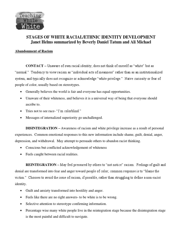 Stages of White Racial Identity Development | PDF | Discrimination ...
