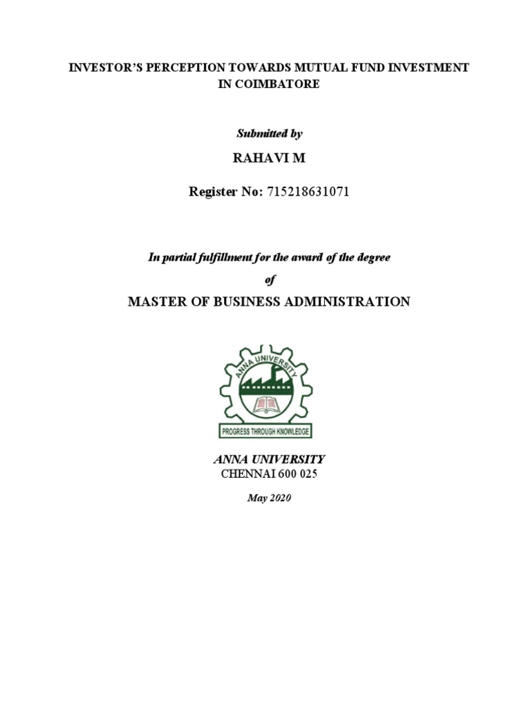 Rahavi M Register No: 715218631071: Investor'S Perception Towards ...
