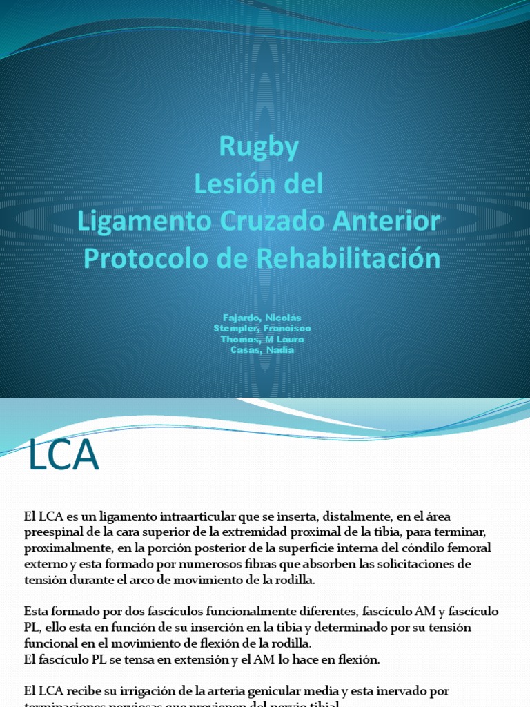 Protocolo de Rehabilitación LCA en Rugby | PDF | Rodilla | Sistema ...