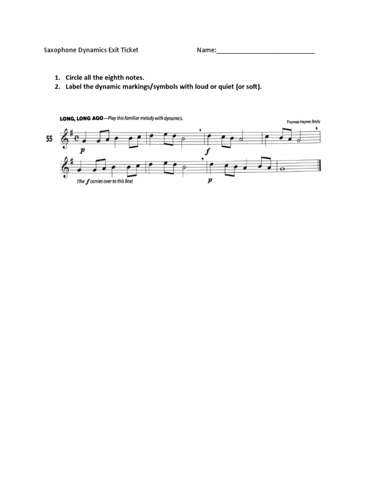 Saxophone Dynamics Quiz PDF