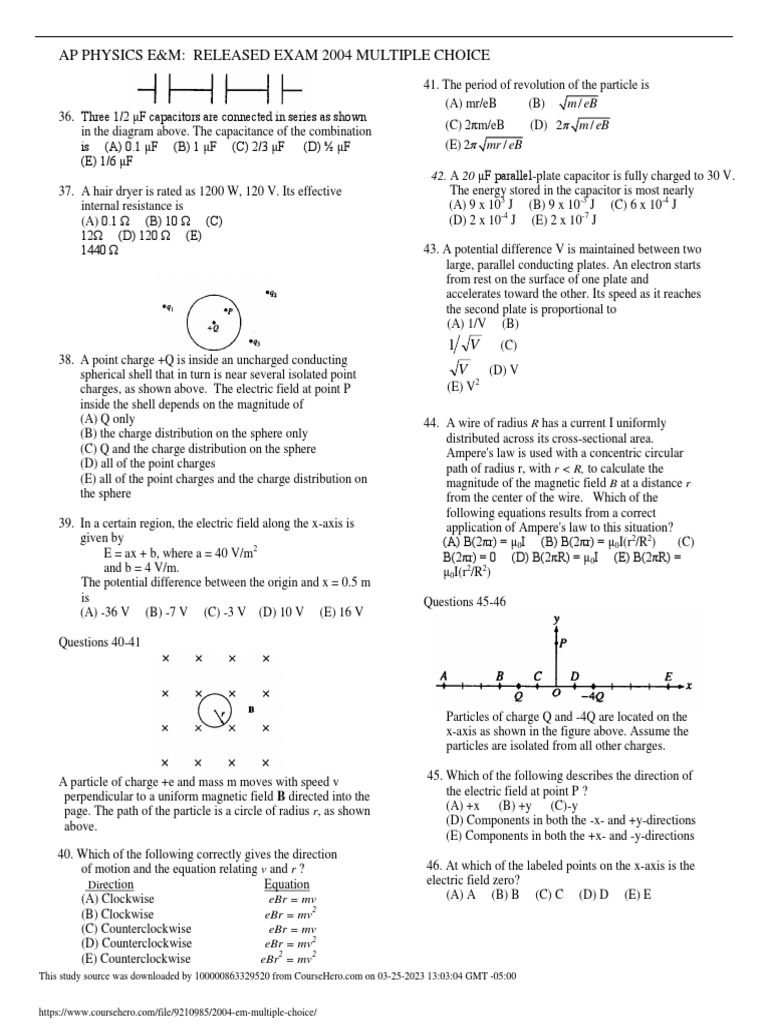 2004 AP Physics E&M Exam Questions | PDF | Magnetic Field | Electric Field