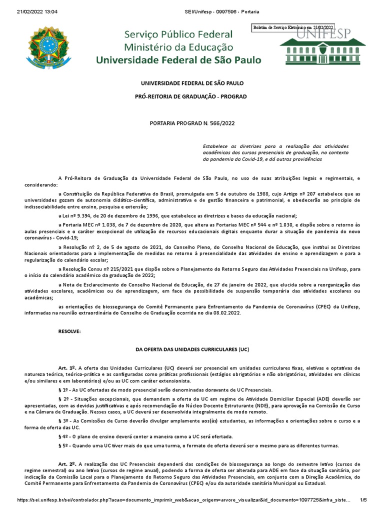 Universidade Federal de São Paulo Pró-Reitoria de Graduação - Prograd ...