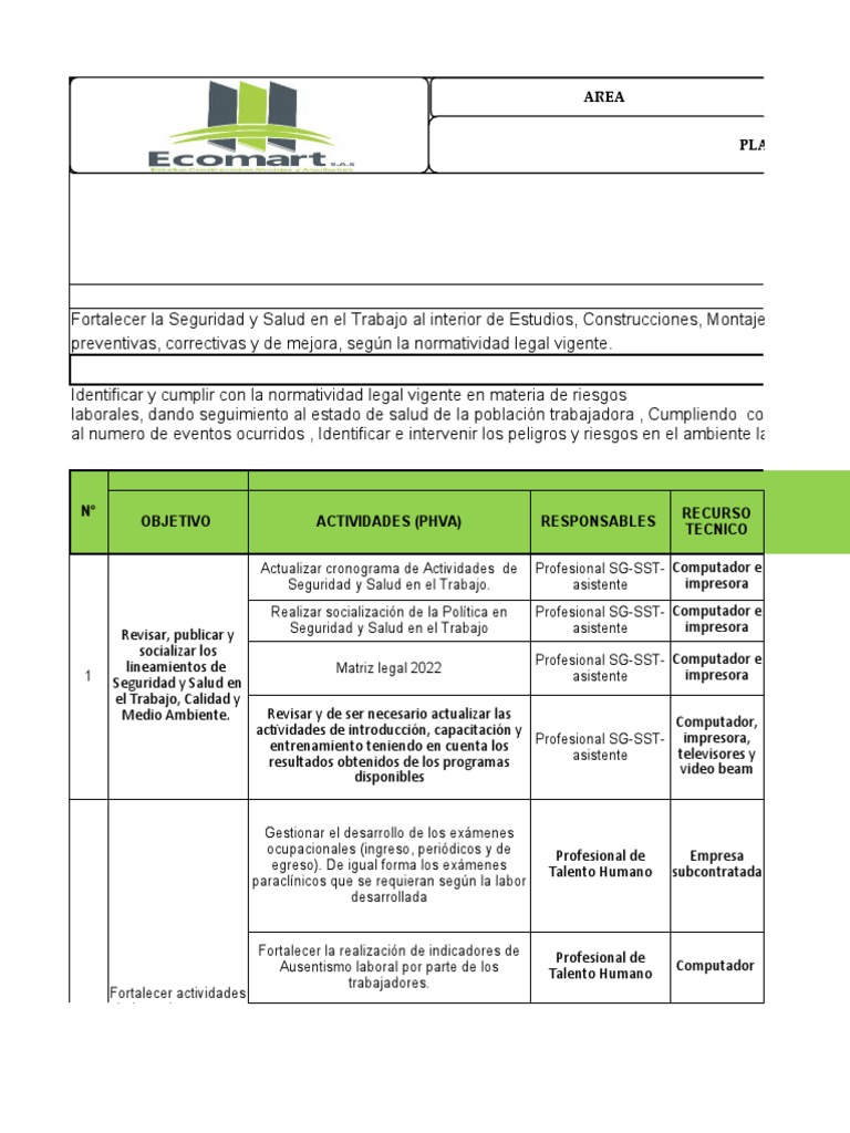 Plan de Mejora SG-SST .. | PDF | Ciencias de la Salud | Medicina