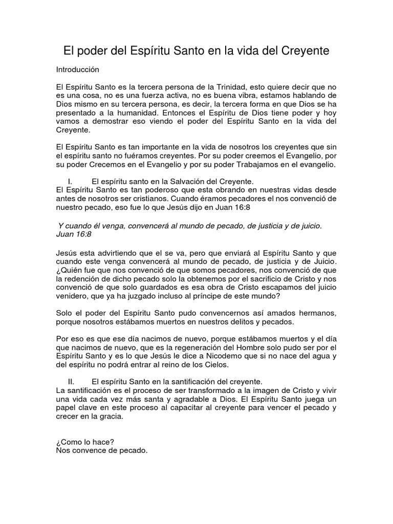 El Poder Del Espíritu Santo en La Vida Del Creyente | PDF | espíritu ...