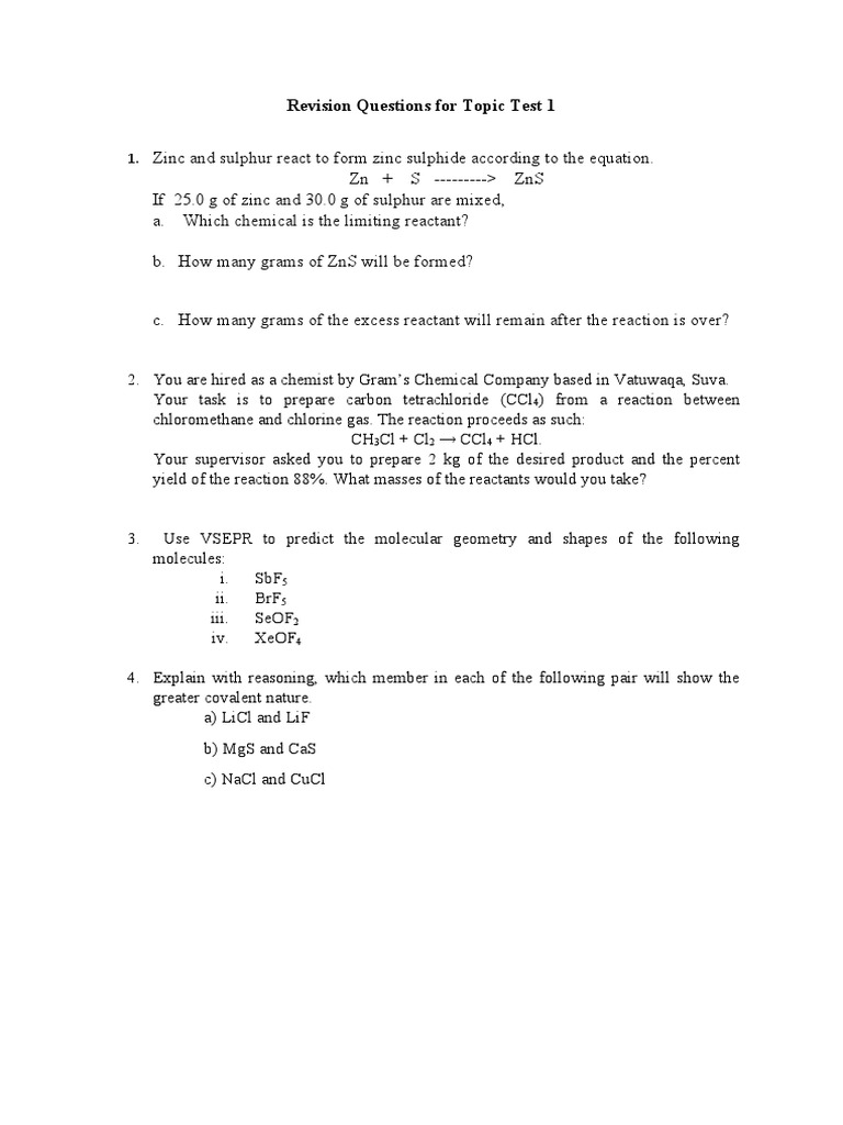 Revision Questions For Topic Test 1. | PDF