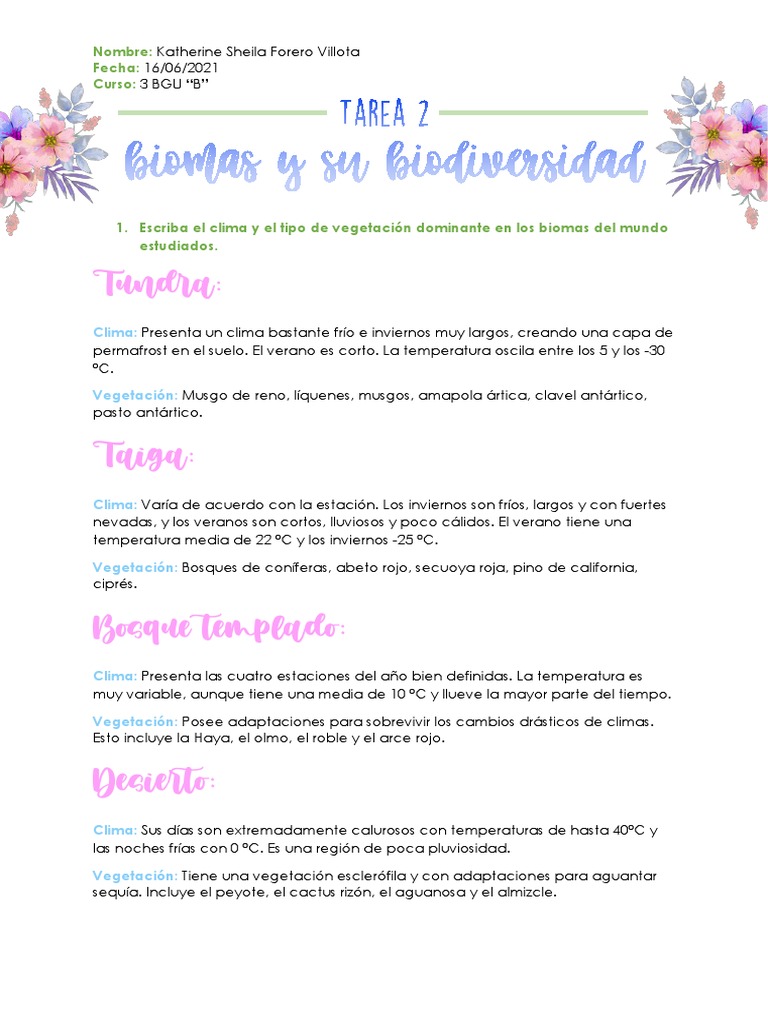 Tarea #2 Los Biomas y Su Biodiversidad | PDF | Clima | Ciencias de la ...