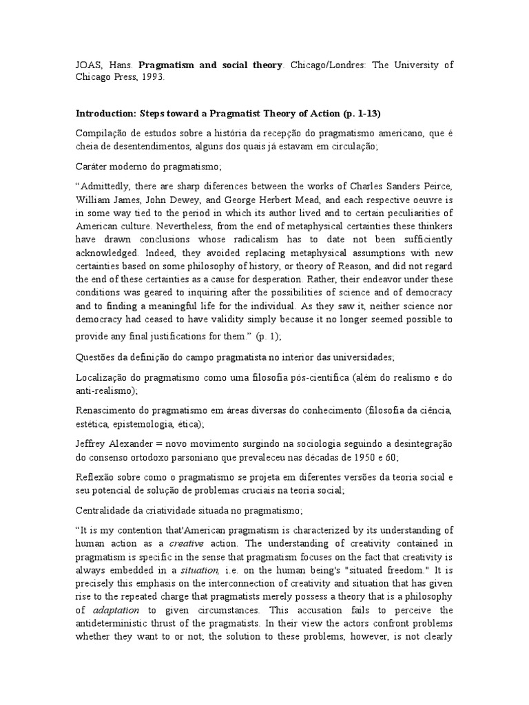 Pragmatism in Social Theory | PDF | Pragmatism | Sociology