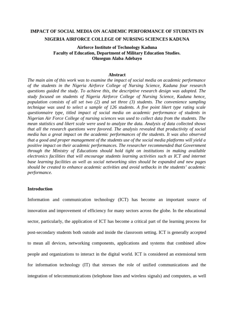 Impact of Social Media On Academic Performance of Students in Nigeria ...