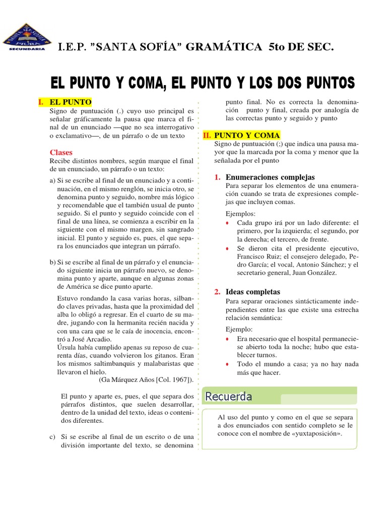 Uso del Punto y Coma en 5to Grado | PDF | Coma | Puntuación