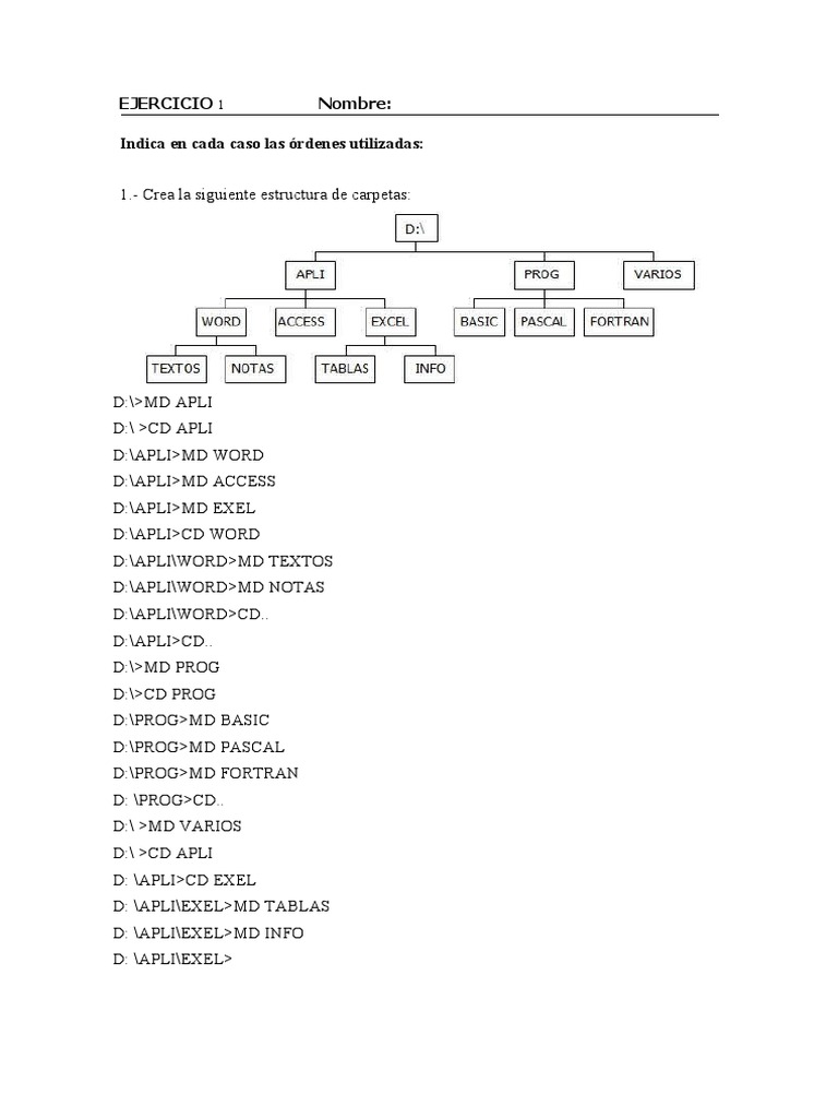 Ejercicios de Gestión de Archivos en MS-DOS | PDF | Archivo de ...