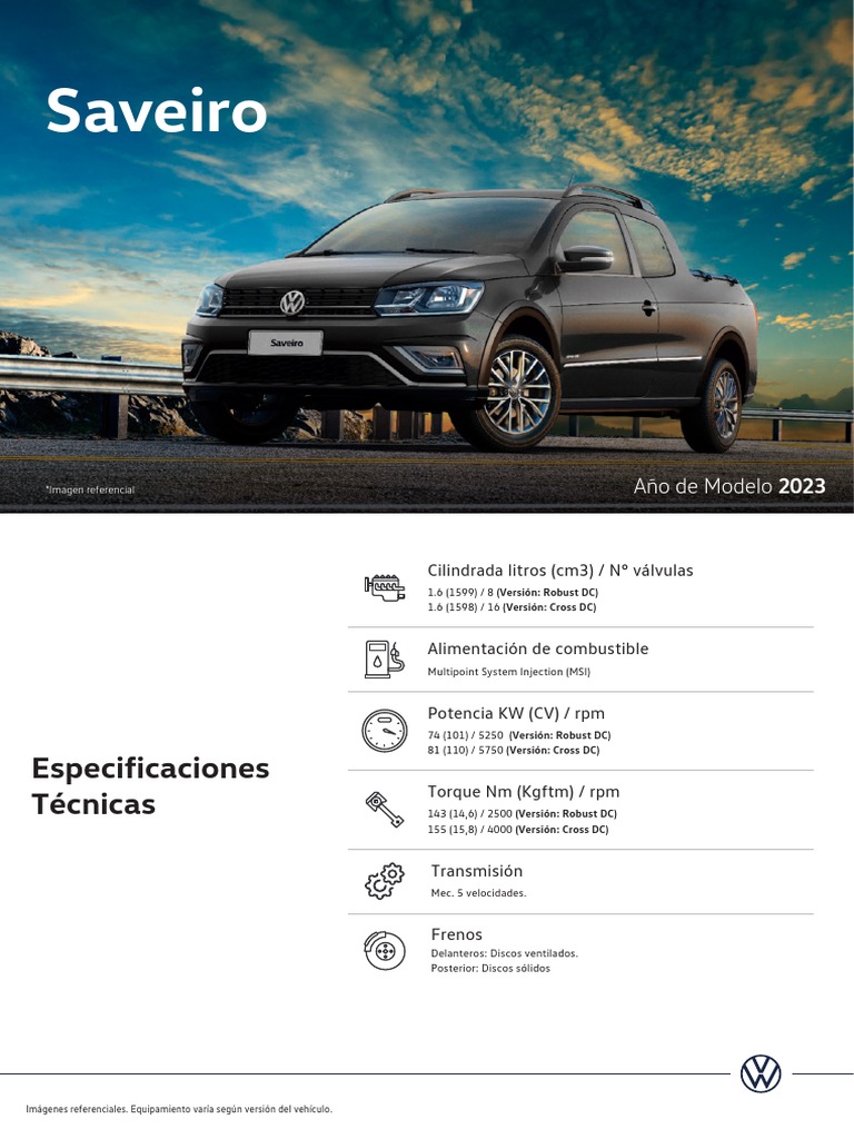 Ficha Técnica Volkswagen Saveiro 2023 | PDF | Estilos de carrocería ...