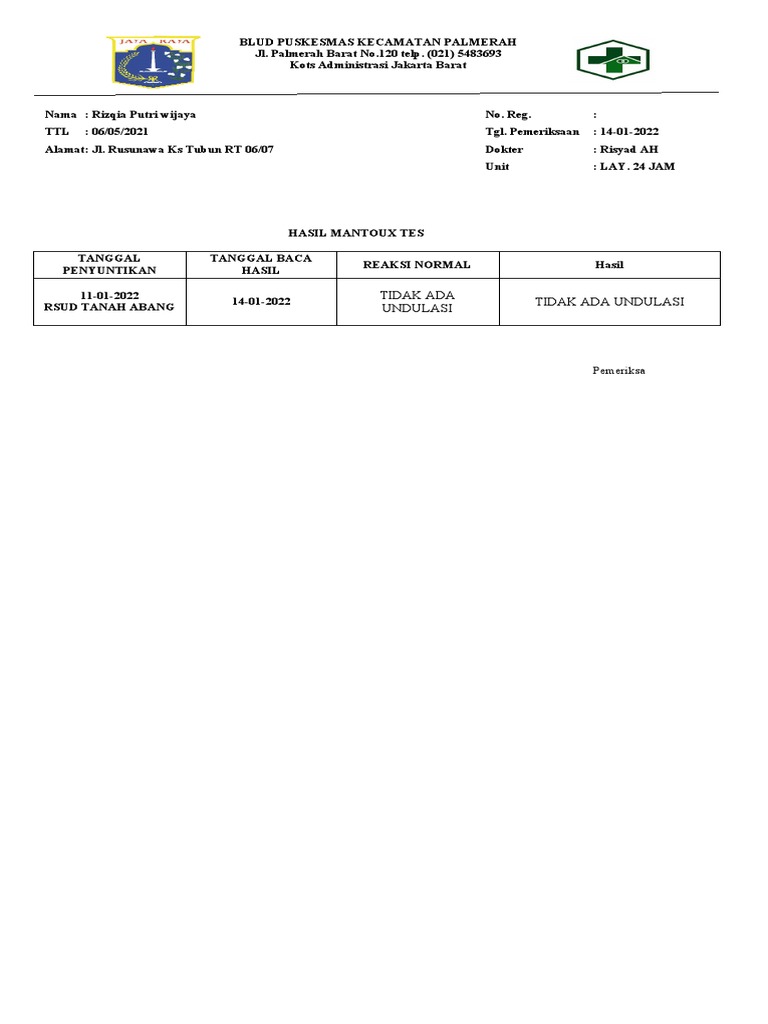 Form HASIL MANTOUX TES | PDF