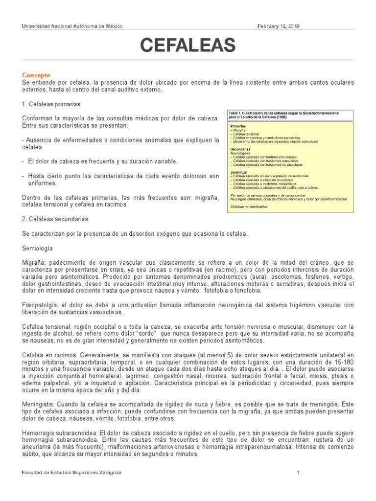 Tipos y Tratamientos de Cefaleas | PDF