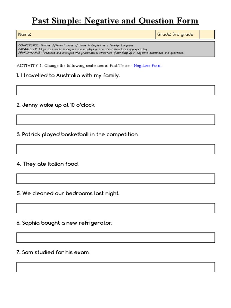 Past Simple - Negative and Question Form | PDF