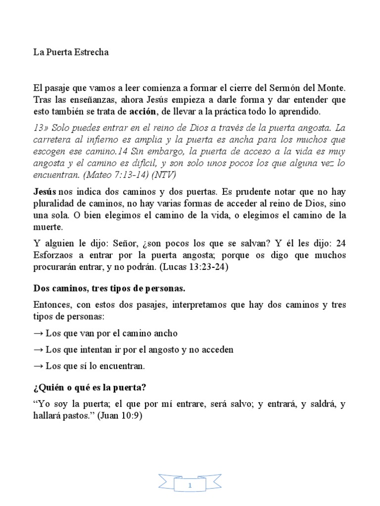 La Enseñanza de la Puerta Estrecha | PDF | Jesús | Cristo (título)
