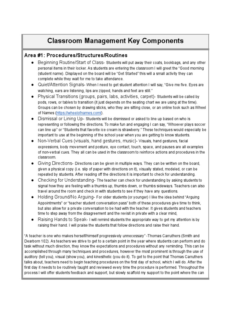 Madison Ward Classroom Management Key Components PDF Classroom
