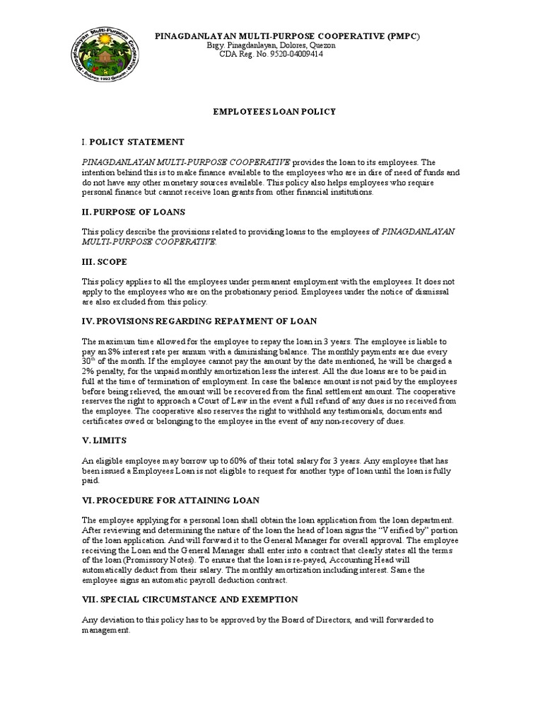 Pmpc employee loan policy pdf loans employment